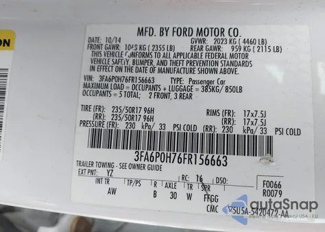 2015 Ford Fusion Se from USA, damaged, VIN 3FA6P0H76FR156663